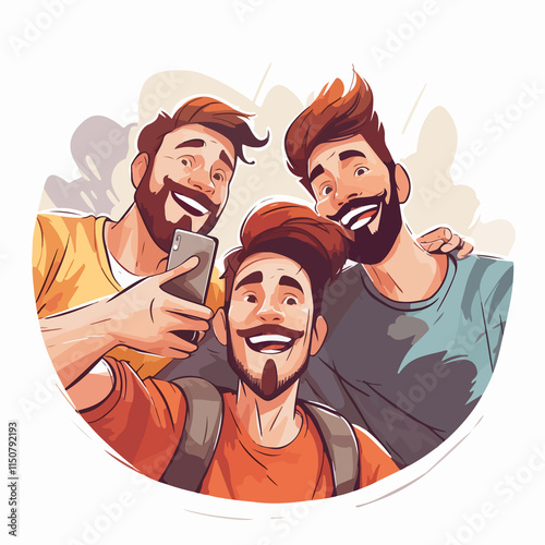 Group of friends taking a group selfie with a smartphone