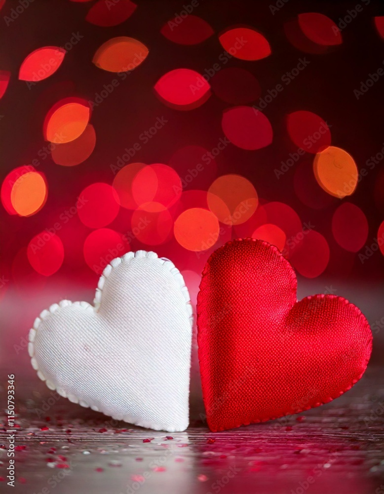 two love hearts on a red background