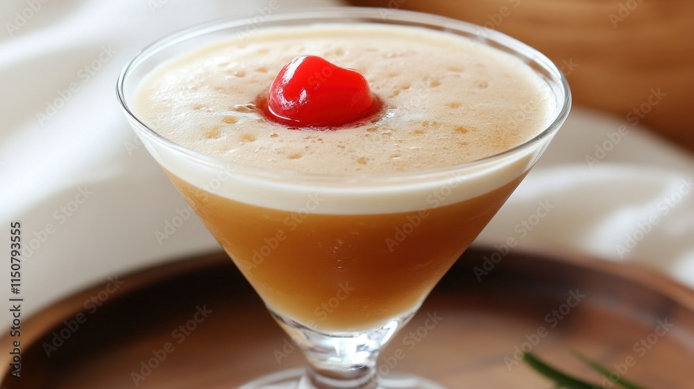 A frothy amaretto sour served in a rocks glass with a maraschino cherry garnish A frothy amaretto sour served in a rocks glass with a maraschino cherry garnish