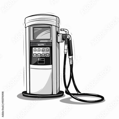 Modern fuel dispenser and barrel on ground for refueling purposes in industrial setting