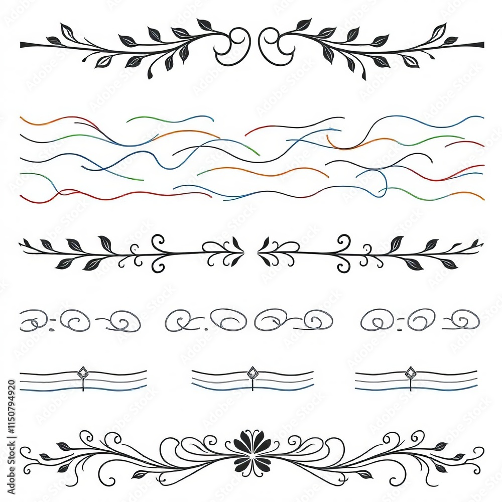 Obraz premium Elegant Floral Swirl Design Elements Decorative Dividers Borders Ornamentation
