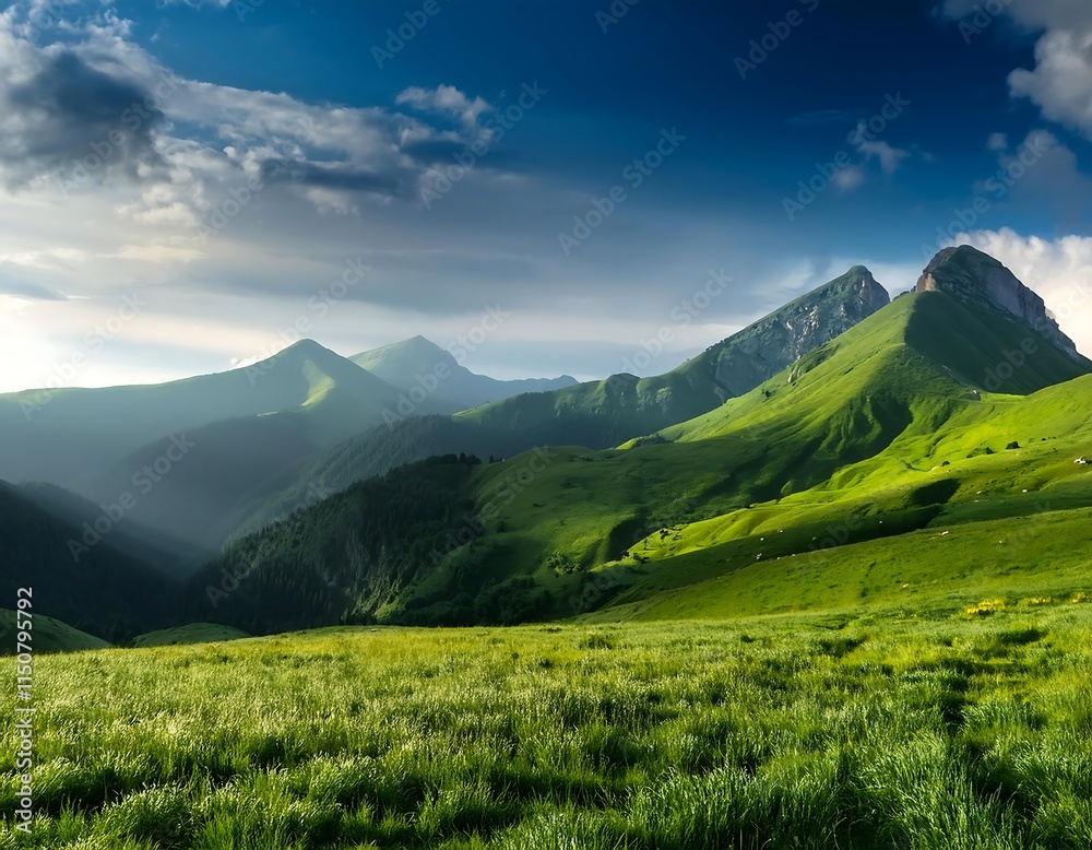 Fototapeta premium morning atmosphere in the green mountains