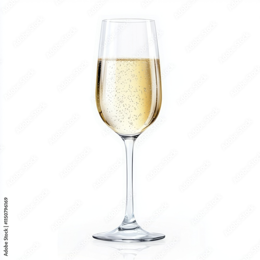 A glass of sparkling champagne with bubbles, isolated on a white background. A glass of sparkling champagne with bubbles, isolated on a white background.