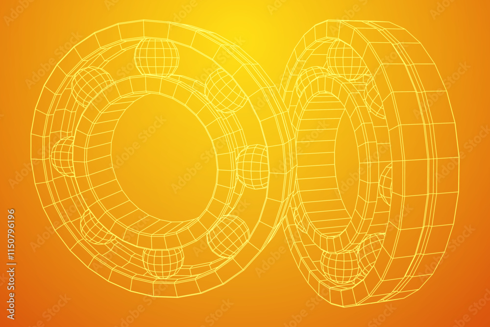 Obraz premium Roller bearing. Circular round rotating bearings used in industry for heavy equipment mechanical work and engineering. Wireframe low poly mesh vector illustration.