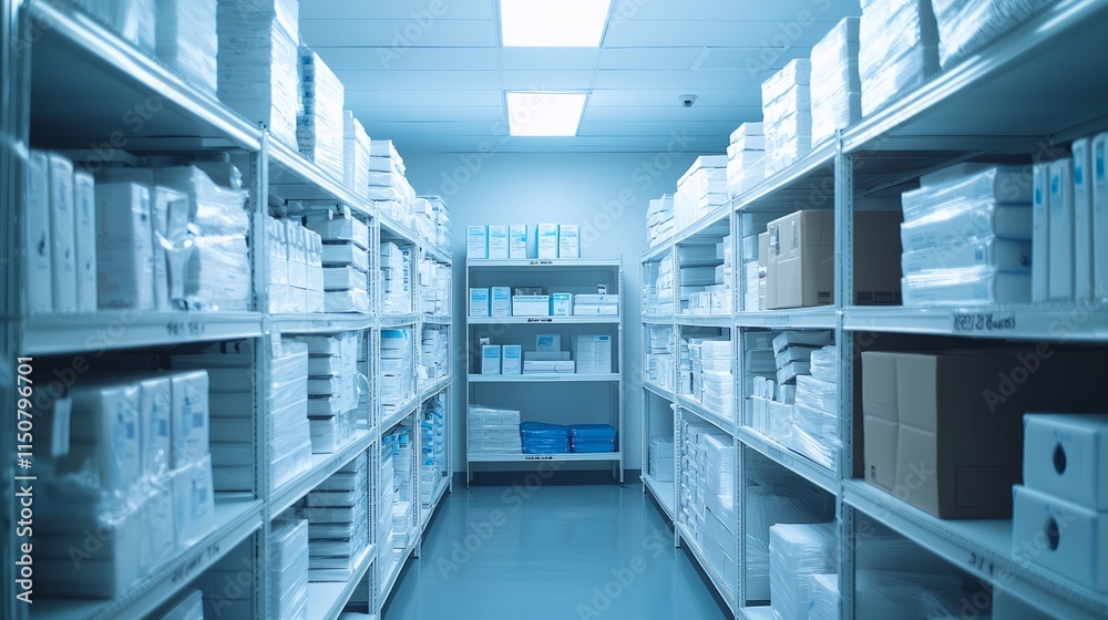 Obraz premium Organized Warehouse with Shelves of Supplies and Packaging
