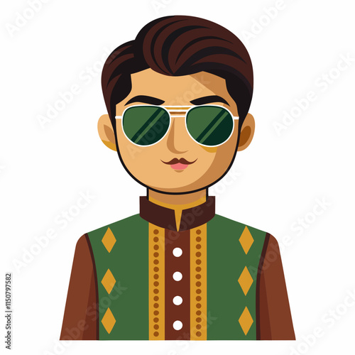 man avatar in a Pakistani kurta top with fine embroidery and sunglasses.