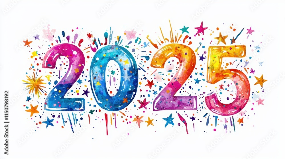 Fototapeta premium Colorful 2025 Celebration Artwork in Vibrant Style
