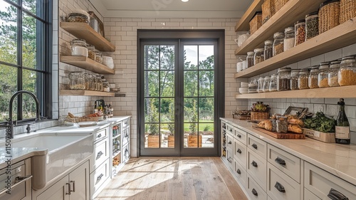 a butler's pantry designed in the modern farmhouse