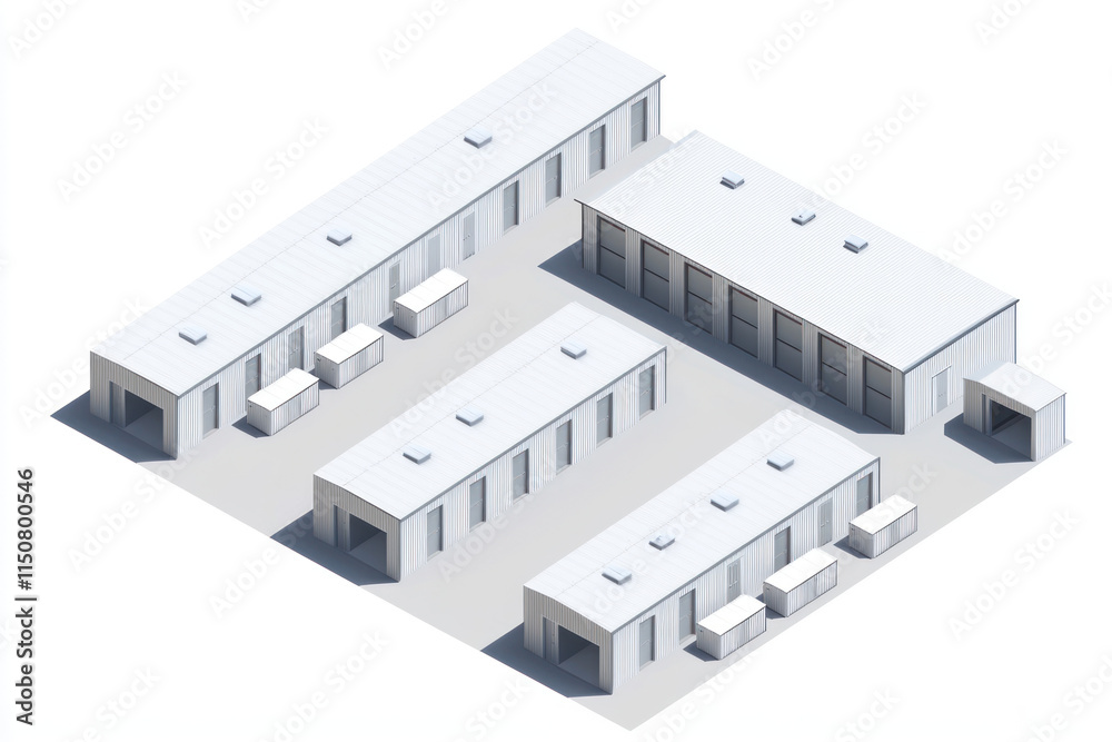 An Industrial storage warehouse with multiple units and clean design An Industrial storage warehouse with multiple units and clean design