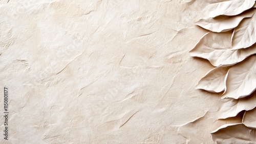 Dried leaves on textured beige background, minimalist autumn theme
