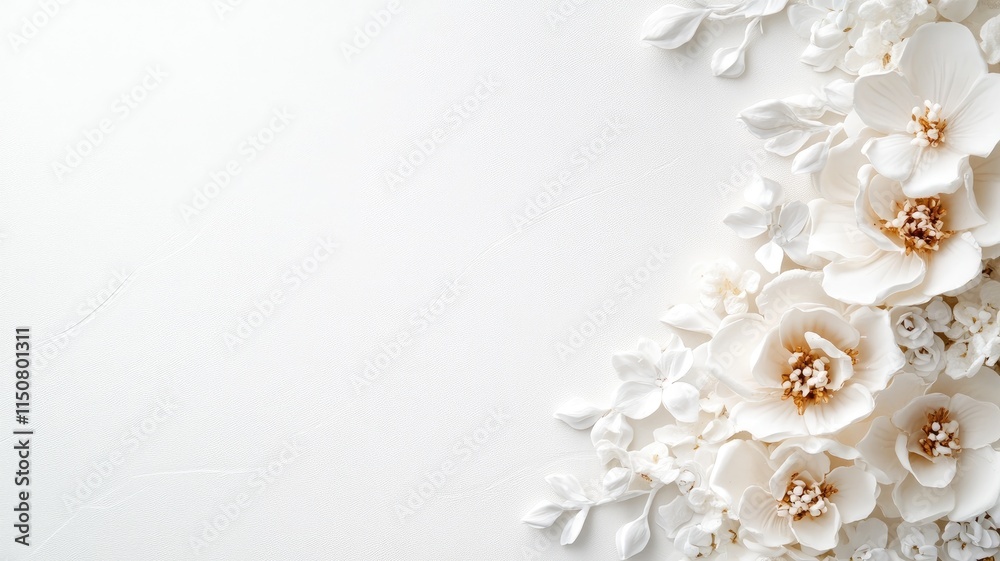 Elegant white flowers arranged on background with delicate petals creating serene and minimalist aesthetic Elegant white flowers arranged on background with delicate petals creating serene and minimalist aesthetic