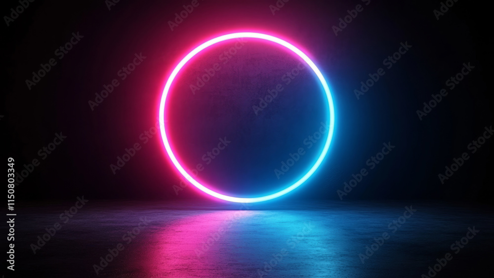 Obraz premium Neon Circle Glowing in a Dark Space with Sparkling Particles