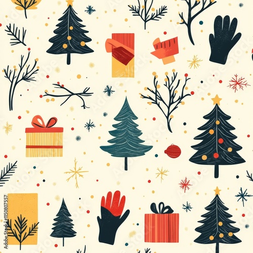 flat illustration about holiday season, flat objects pattern repetitively such as gloves, gifts photo