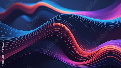 Colorful fluid 3d sound waves. Abstract gradient background. Bright flowing sound waves visualization. Close up