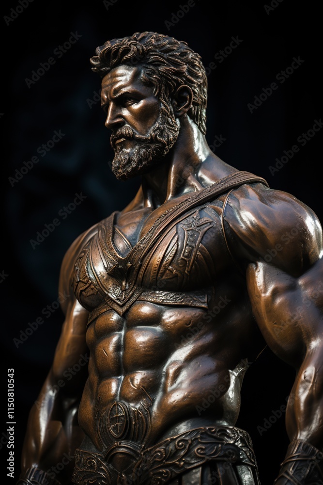 man, Hercules, bronze statue, all body with muscles is beautifully distinguished and with a beautiful face man, Hercules, bronze statue, all body with muscles is beautifully distinguished and with a beautiful face