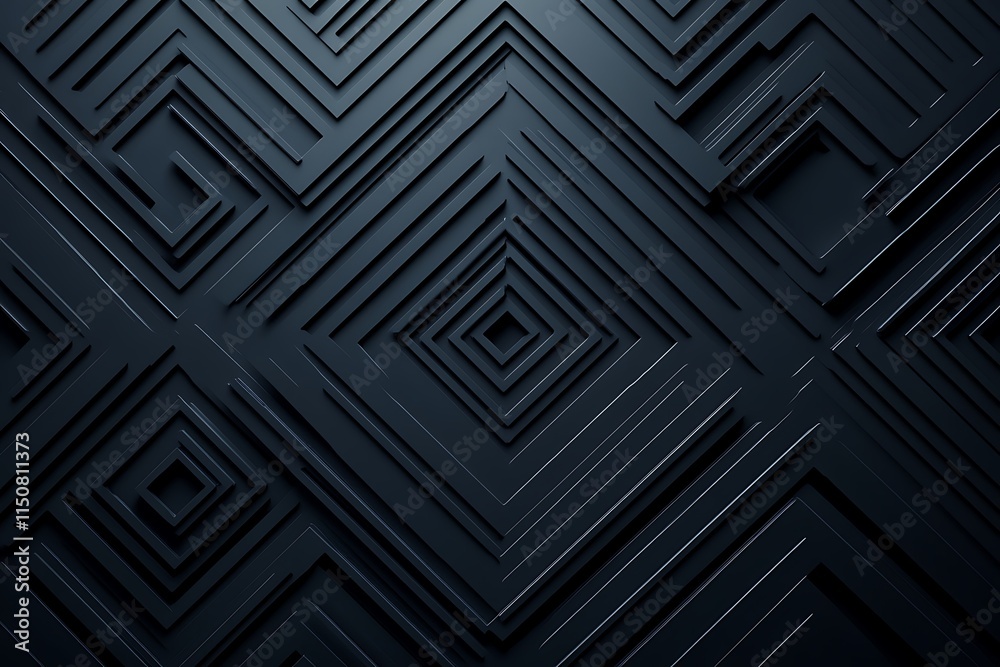 Abstract Dark Geometric Pattern: A 3D Rendering of Interlocking Squares and Lines Abstract Dark Geometric Pattern: A 3D Rendering of Interlocking Squares and Lines