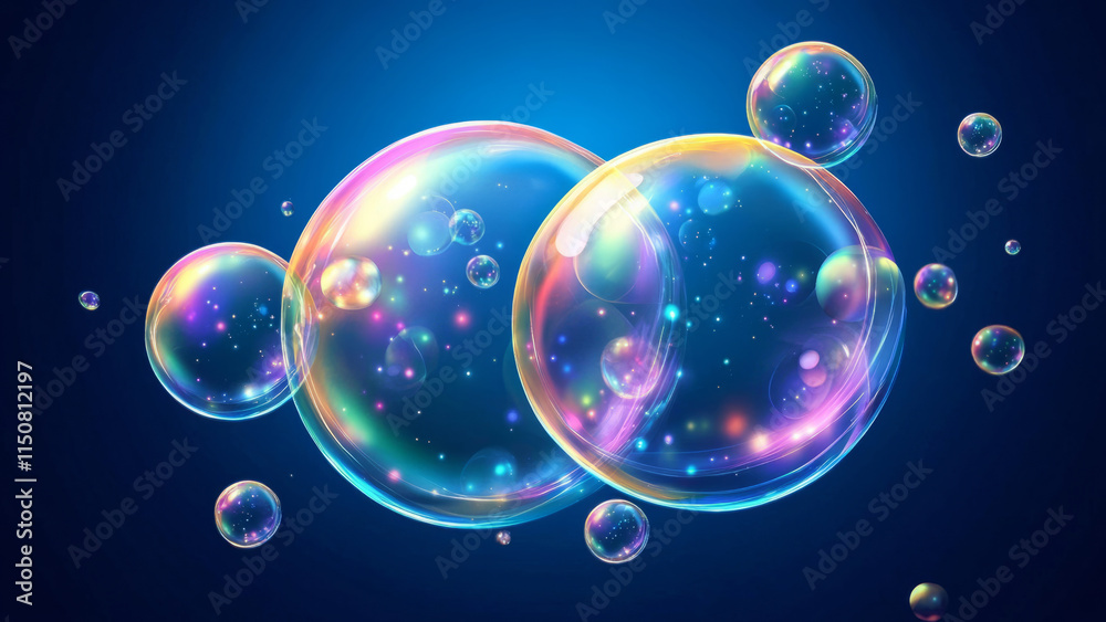 Crystal Clear Air Bubbles Floating in Deep Blue Water Crystal Clear Air Bubbles Floating in Deep Blue Water