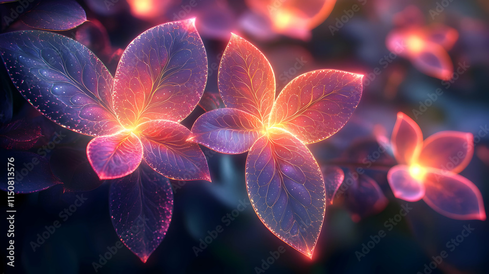 Obraz premium Vibrant glowing flowers with luminous petals create a magical atmosphere in nature.