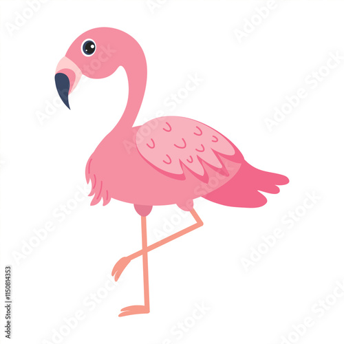 Pink flamingo standing gracefully on one leg in a playful cartoon style