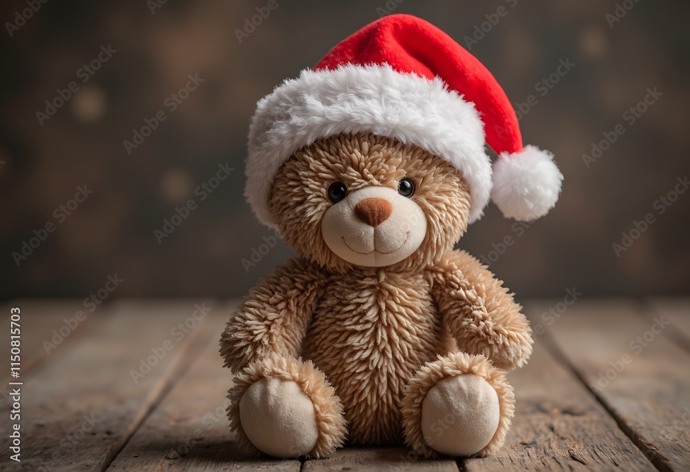 Plush toy in a red Christmas hat Plush toy in a red Christmas hat