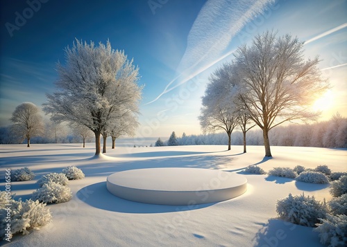 3D White Circle Winter Landscape - Rule of Thirds Render photo