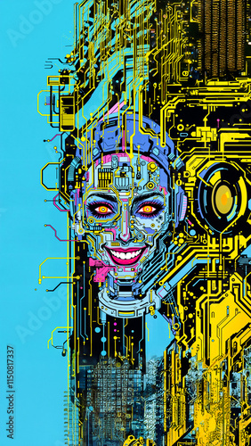 chip gaming cyborg illustration woman retro technology