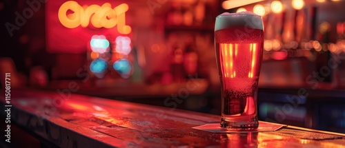 Red shining neon light beer quote