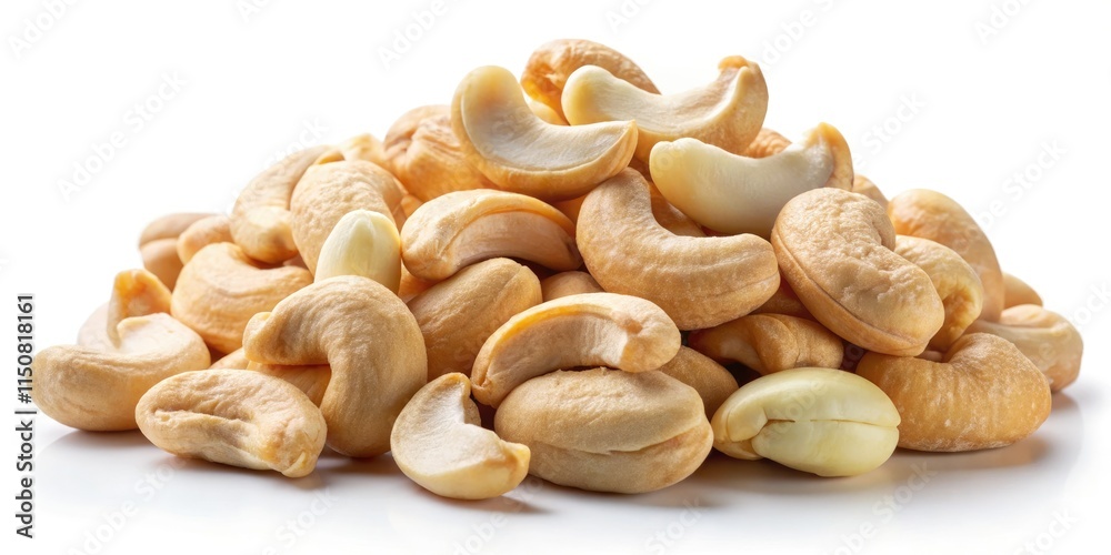 Crisp, delectable cashews showcased in a high-resolution, white background product shot. Crisp, delectable cashews showcased in a high-resolution, white background product shot.