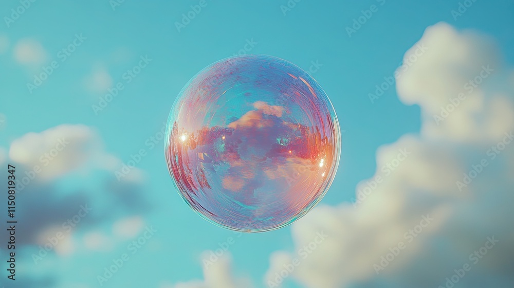 a soap bubble floating in the air, reflecting vivid colors against a blue sky. a soap bubble floating in the air, reflecting vivid colors against a blue sky.