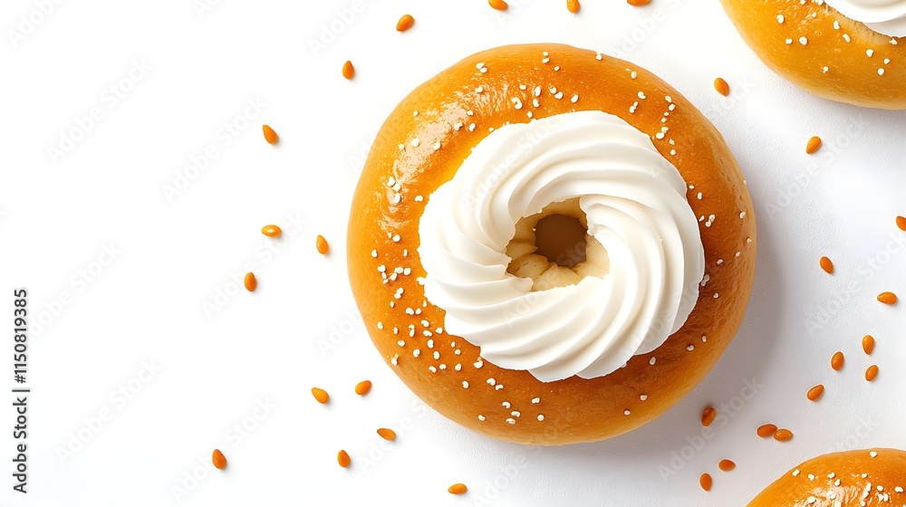 Delicious Sweet Donut with Cream Topping on White Background Delicious Sweet Donut with Cream Topping on White Background