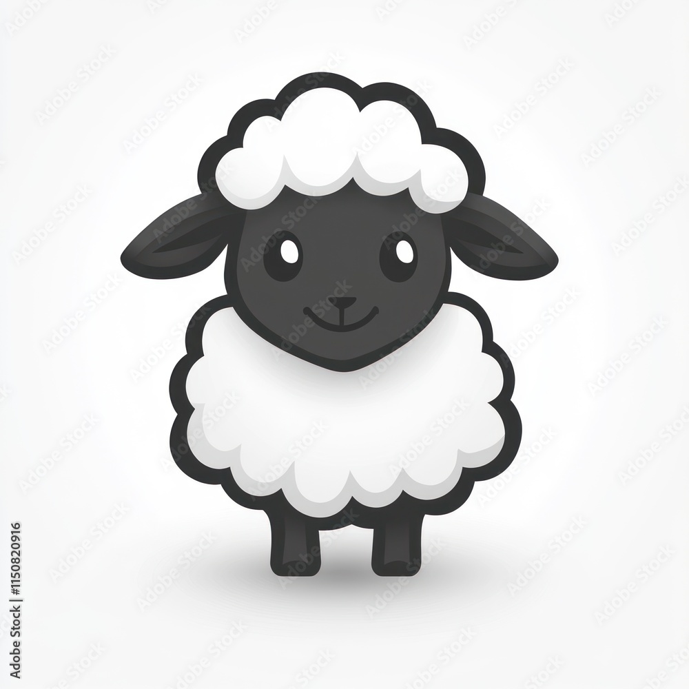Cartoon sheep, black and white, fluffy, standing, front view, isolated. Cartoon sheep, black and white, fluffy, standing, front view, isolated.