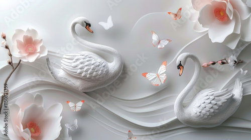 a pair of swans in a garden