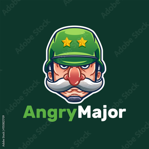 Major Army with Mustache Angry Logo Mascot Template