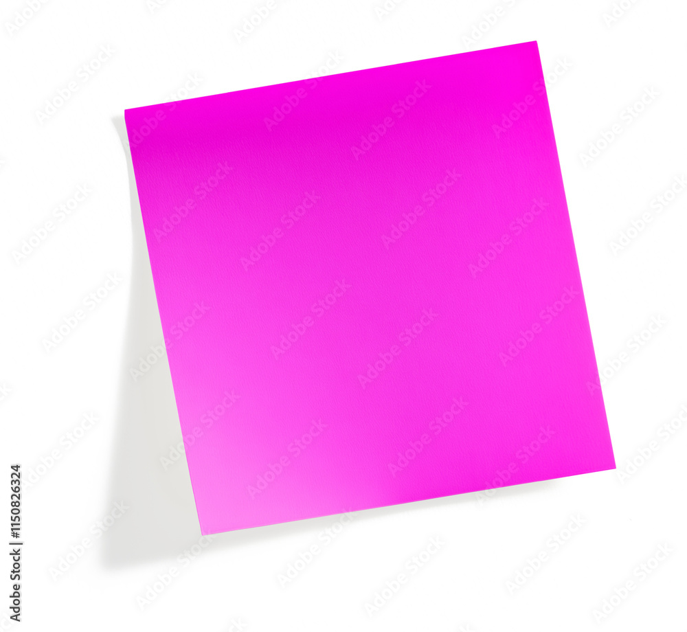 Magenta blank post it note with shadow on transparent background (png image)