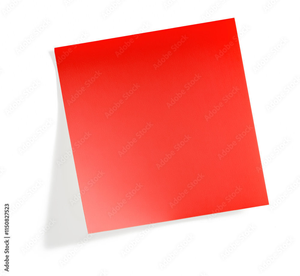 Red blank post it note with shadow on transparent background (png image)