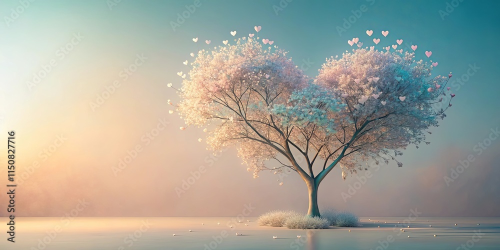 Heart-Shaped Tree of Love at Dawn A Serene Romantic Scene Heart-Shaped Tree of Love at Dawn A Serene Romantic Scene