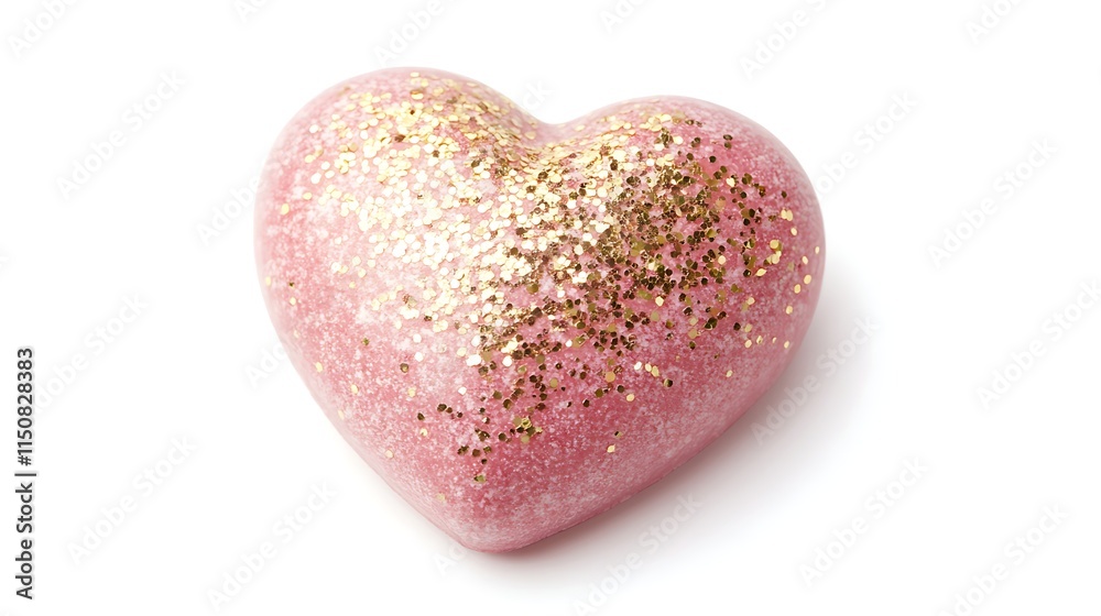 Obraz premium pink heart with golden glitter isolated on white