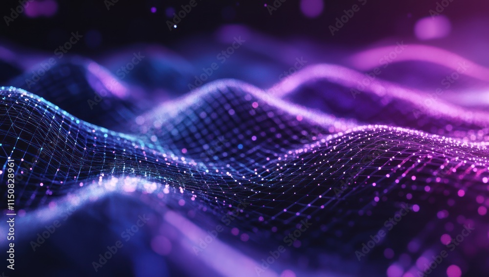 Abstract background with a geometric pattern of blue and purple lines creating a depth effect.