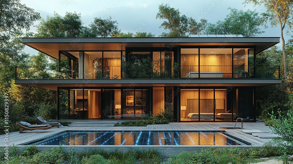 Modern Two Story House With Pool And Lush Greenery Modern Two Story House With Pool And Lush Greenery