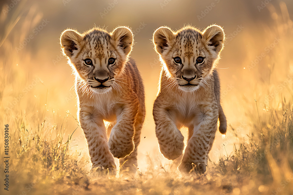 Obraz premium 2匹の子ライオン｜Two lion cubs Generative AI