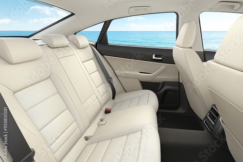 Cream leather back seats in modern car. Showcase luxurious comfort and spaciousness for travel.