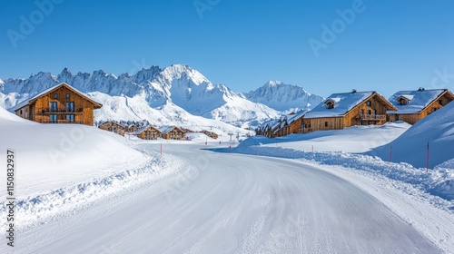 Snowy road, road to the ski resort, precipitation level, snow in Europe, snow in France, ski season, snowy peaks