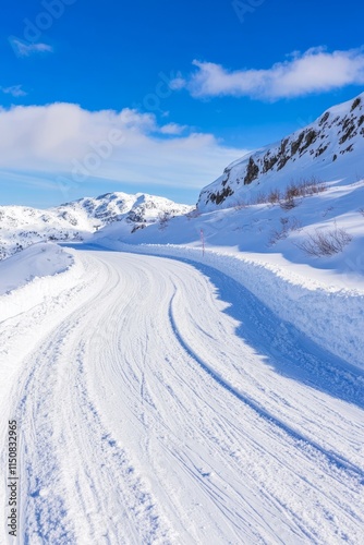 Snowy road, mountain road, winter vacation, snowdrifts, unexpected snowfall, snow in Europe, northern France