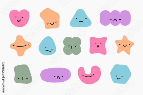 Cute emoticon set. random shape emoticon set with fun color. Colorful emoticon face