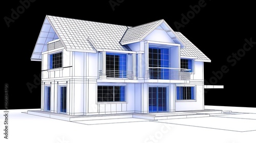 Modern House Wireframe Model with Clean Lines and Minimalist Design