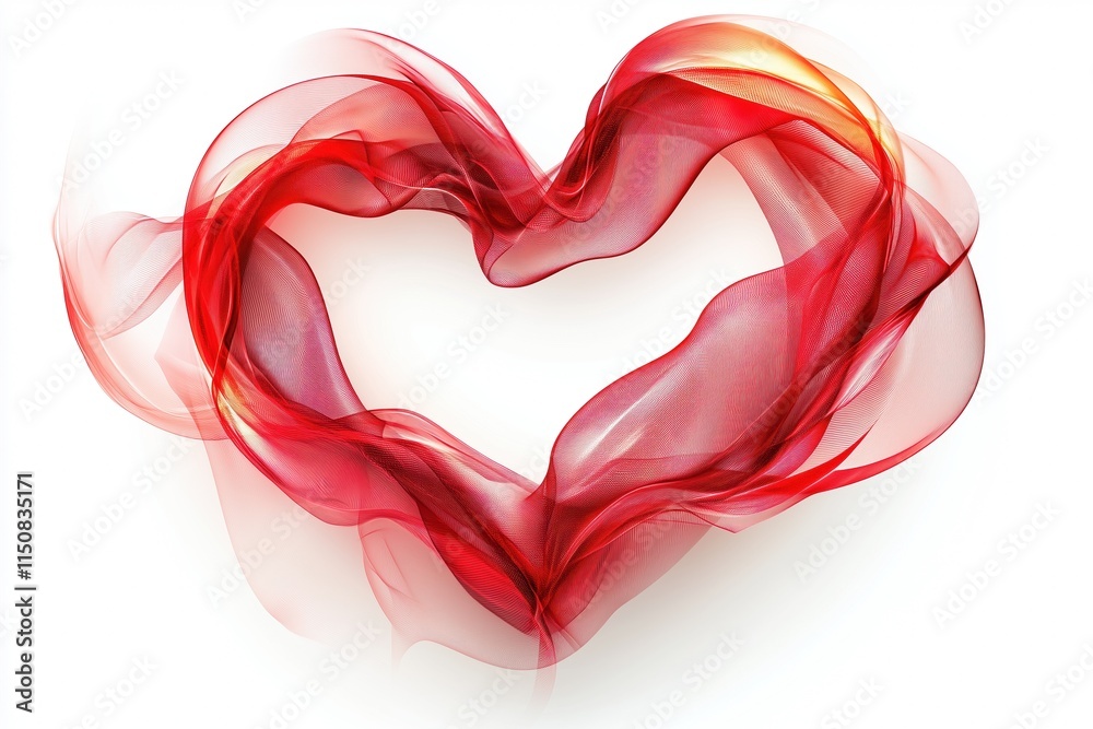 Romantic Red Heart Shaped Fabric Swirl isolated on White Background Romantic Red Heart Shaped Fabric Swirl isolated on White Background
