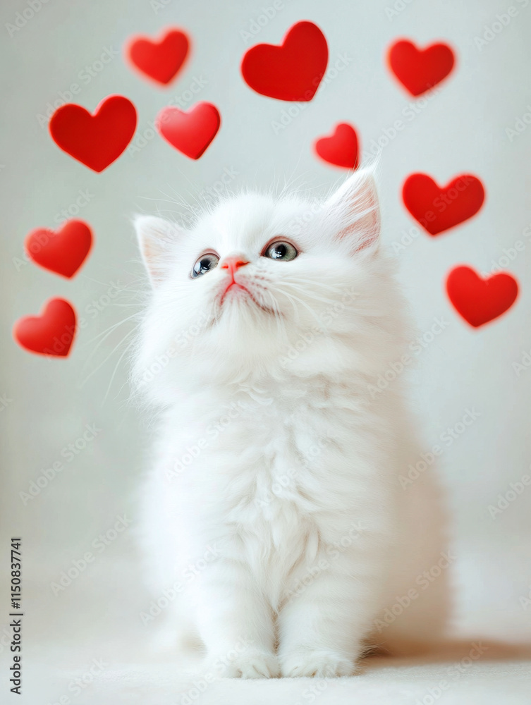 white kitten with red hearts white kitten with red hearts