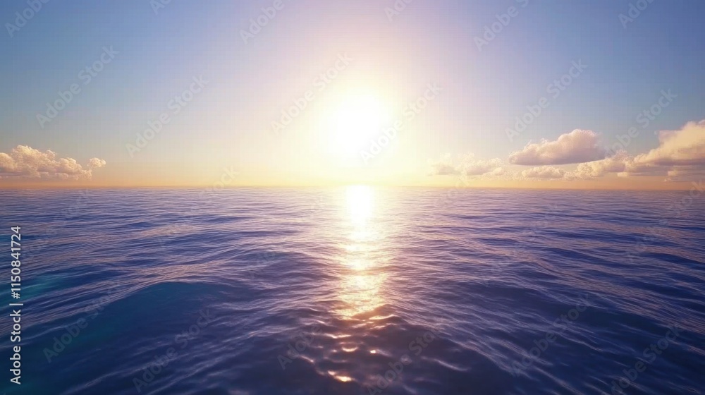 Fototapeta premium Tranquil Ocean Horizon at Sunrise with Colorful Clouds Above