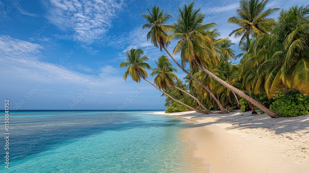 Fototapeta premium Scenic Tropical Beach with Palms and Clear Turquoise Water