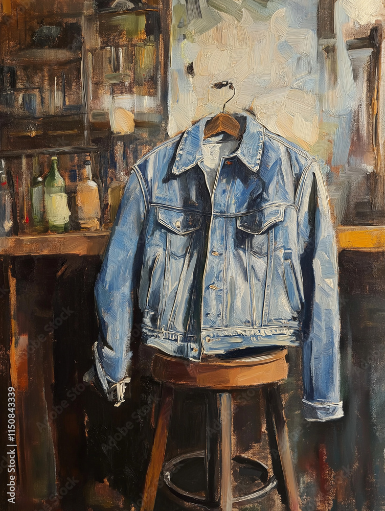 Rebel Vibes Redux: Faded Denim Jacket Draped Over a Barstool Rebel Vibes Redux: Faded Denim Jacket Draped Over a Barstool